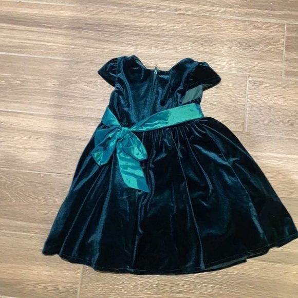 Rare Editions Girl Green Velvet Cap Sleeves Bow Tie Dress Size 3T - Picture 5 of 6